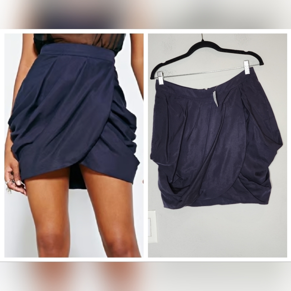 NWT UO Silence + Noise Blue Tencel Faux Wrap Bubble Hem Skirt Size 10